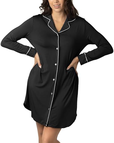 Image of Kindred Bravely Clea Maternity Nightgown, Long Sleeve Postpartum Pajamas and Button Down Nursing Nightgown