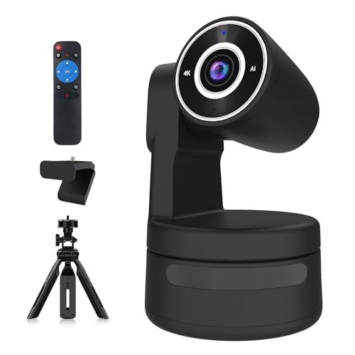 Tiny 4K PTZ Webcam HDR ½.8' Sensor Auto-Tracking Gesture Control Built-in Pickup Support USB Audio and Video Output, PTZ Webcam for Online Meetings, Online Chats, Online Classes, Live Streaming, etc.