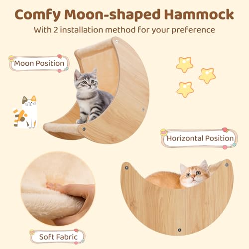 Estanterías de pared 4 en 1 para gatos con rascador y hamaca miniatura 6