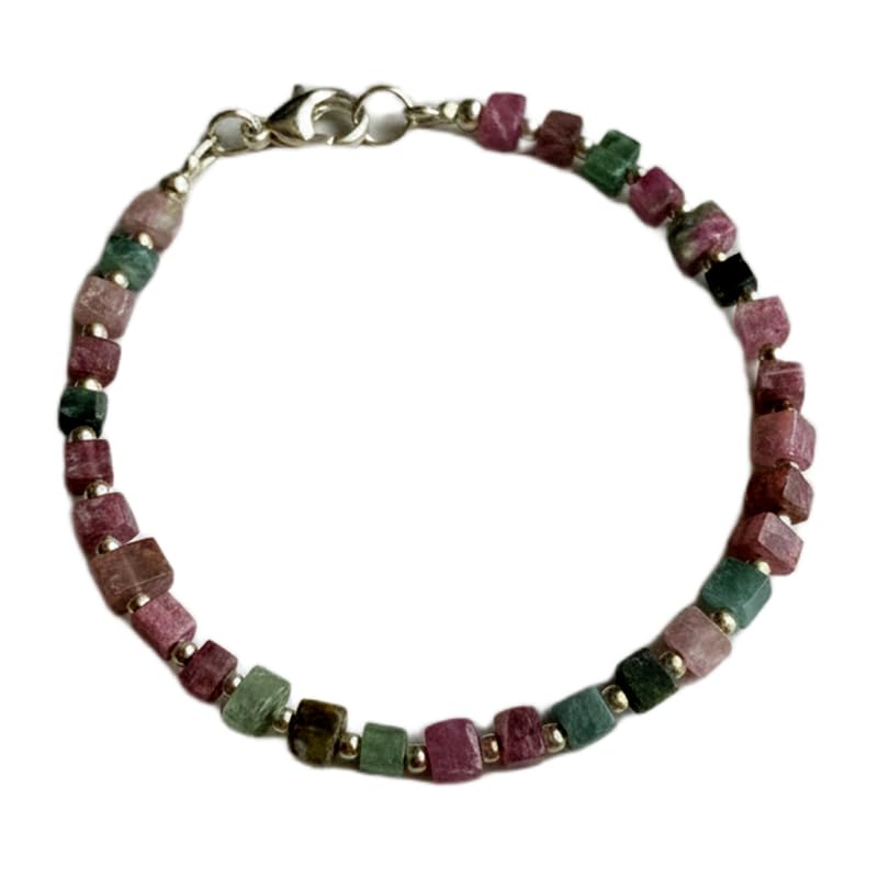 Bracelet tourmaline multicolore fait main en pierre naturelle lisse