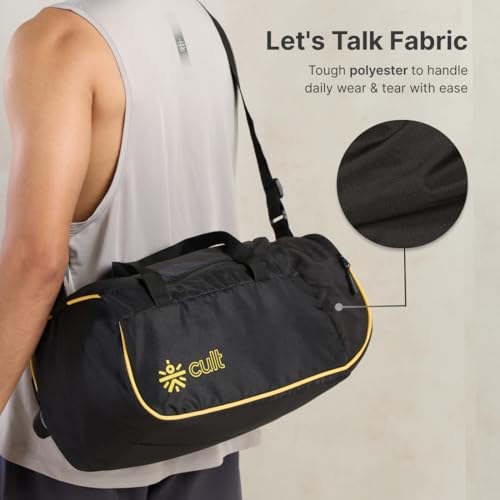 Image of Cult Unisex Duffle Bag 25L - Lightweight, Water-Repellent & Durable Gym and Travel Bag with Adjustable Shoulder Strap, Side Pocket & Strong Zippers - Yellow