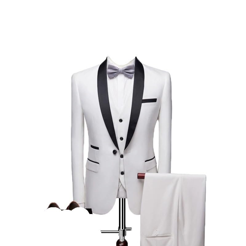 Men’s Business Formal 3 Piece Suit Set with Pants and Vest for Wedding and Birthday Events