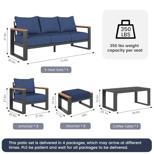 Image of Sundale Outdoor Aluminum Patio Furniture Set, 6 Piece Outdoor Conversation Sets with Coffee Table and 6 inch Thick Olefin Cushions, All Weather Outdoor Sectional Set for Deck, Lawn, Yard