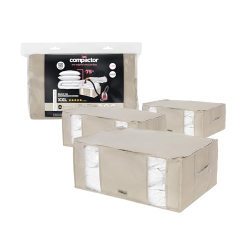 Compactor - 3er-Set Vakuumbeutel XXL Beige - Für Bettdecken, Kissen, Kleidung - Luftdicht, platzsparend mit Staubsauger - Ideal für Schrank, Kleiderschrank oder Aufbewahrung