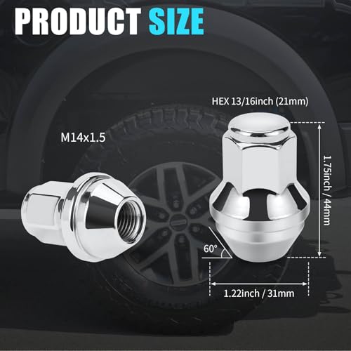 Image of F150 Lug Nuts 24Pcs M14x1.5 Lug Nuts for Ford F150 / Expedition 2015-2024, 13 /16 inch 21mm One-Piece Design, Chrome