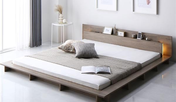 ベッド セミシングル ベッドフレームのみ グレージュ 低床 照明 棚付 ベッド セミシングル ベッドフレームのみ グレージュ 低床 照明 棚付