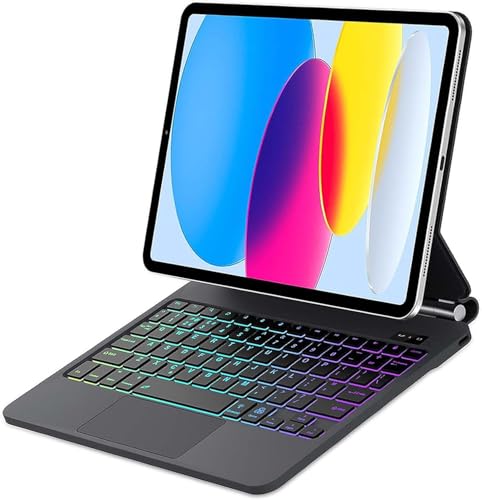 BORIYUAN iPad 第11世代 / 第10世代 キーボード ケース 10.9インチ 兼用 (2025/2022モデル) 磁気吸着 マジック キーボード フローティングデザイン 七色バックライト 英語配列 トラックパッド搭載 オートスリープ機能