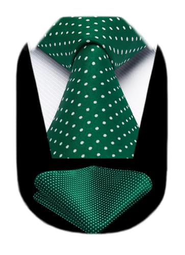 Image of HISDERN Polka Dot Ties for Men Classic Silk Ties and Pocket Square Formal Business Necktie Handkerchief Wedding Party