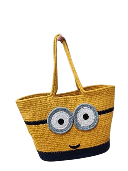 ROSSLYNBig Eco-Friendly Reusable Jute&Cotton Bag for Cloth Shopping Bags for Daily use Market Carry Milk Grocery Fruits Vegetable with Reinforced Handle jhola Bag (Yellow)