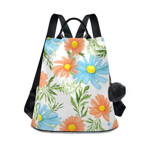 Sac à dos femme antivol marguerites bleues et jaunes grand format sécurisé