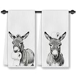 CosxHabitat Donkey Hand Towel for Bathroom Decor,16x24 Set of 2, Funny Donkey Gift for Women & Kids