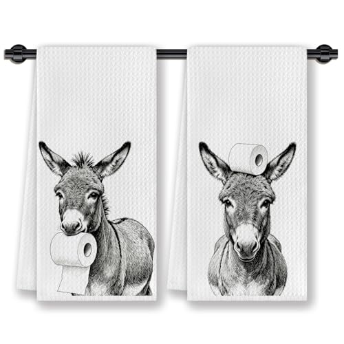 CosxHabitat Donkey Hand Towel for Bathroom Decor,16x24 Set of 2, Funny Donkey Gift for Women & Kids