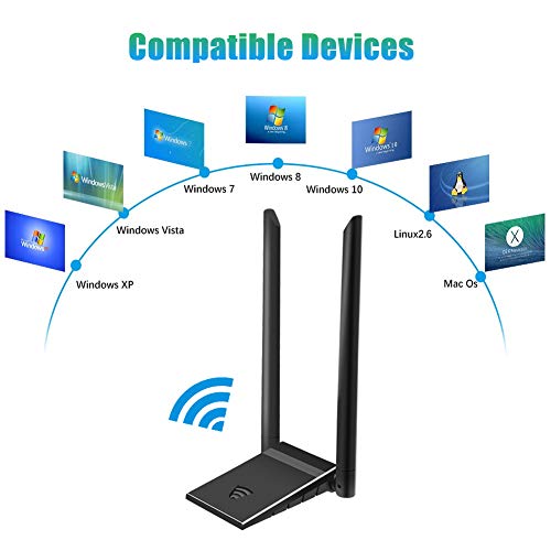 Adattatore Antenna WiFi USB, Dual Band WiFi 1200Mbps (300Mbps/2.4G & 867Mbps/5.8G) Wireless Chiavetta WiFi Dongle per PC/Desktop/Laptop/Windows 10/8/7/ Vista/XP/Linux Mac OS
