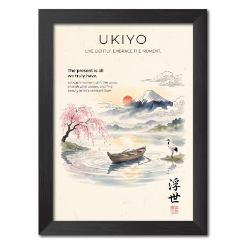 Image of TenorArts Japanese Philosophical Quotes Photo Frame Painting, Ukiyo Poster Framed Wall Hanging Decor Paintings For Bedroom Living Room Home and Cafe, Minimal Drawing Framed Posters for Decorations (9x12 inches)