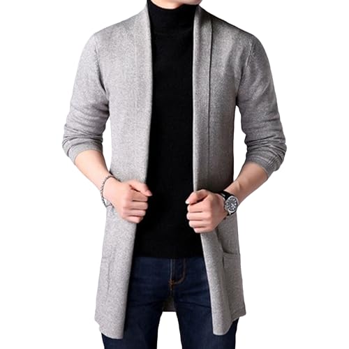 Men Ribbed Drape Length Cardigan Open Front Lightweight Long Men Cardigan Long Sleeve Open Knit Cardigans