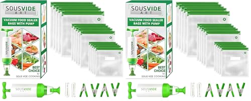 Image of SOUSVIDE ART 37pcs Reusable Vacuum Seal Bags with Vacuum Sealer - 30 Cooking and Storage Bags of 3 Sizes with Pump and Sous Vide Cooker Accessories - Food Safe Kit, Keeps Food Fresh (Pack of 2)
