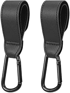 Dacitiery Leather Style Buggy Clips, 2 Pack Pram Hooks Clips, Heavy Duty Stroller Hook Clips for Shopping Bags, Baby Bag Clip, Pushchair Hooks, Changing Bag Holders for Pram or Pushchair