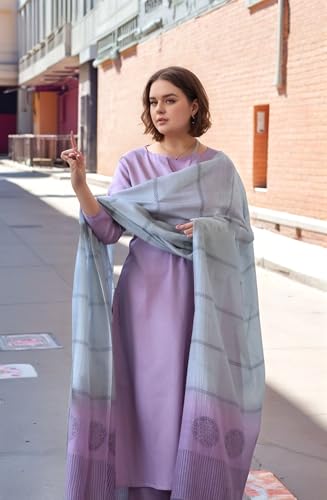 Image of GoSriKi Women's Rayon Viscose Solid Straight Kurta with Pant & Dupatta