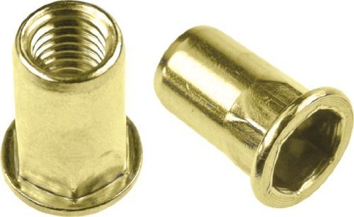 Half Hex Body Large Flange Rivet Nut - Material: Steel-Yellow Zinc, Thread Size: 1/4-20 UNC, Grip Range: .027-.165, 100 Piece Box by Jay-Cee Sales and Rivet Inc.