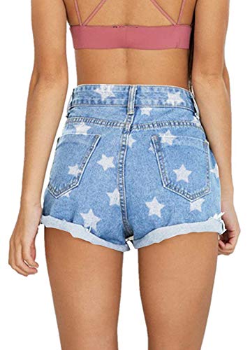 Haola Women's Juniors Vintage Denim High Waisted Folded Hem Jeans Shorts M #TOP2