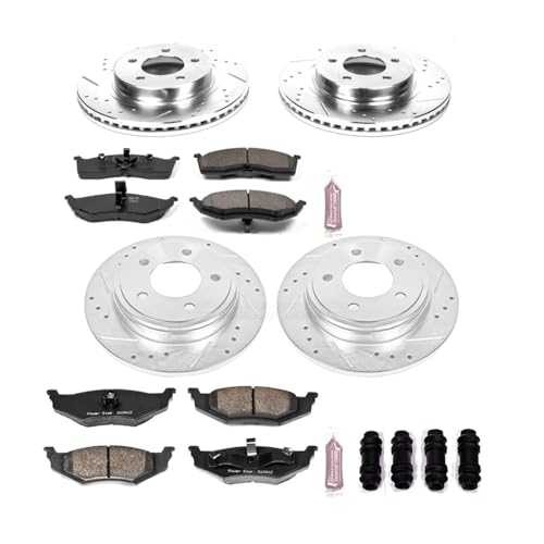 Image of PowerStop Front and Rear Brake Kit for Chrysler Concorde 1998-04 | Dodge Intrepid 1998-04 - Drilled and Slotted Disc Rotors with Carbon-Fiber Ceramic Brake Pads Replacement, K6177