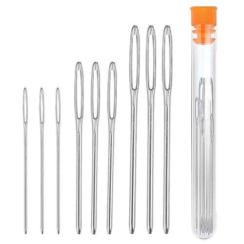 Stainless Steel Sewing Needles Set 9 Pcs Large Eye Blunt Needles with Transparent Bottle Darning Needles for Wool Cross Stitch Crocheting Lace Doilies Flower Projects(5.1cm 6cm 7cm)