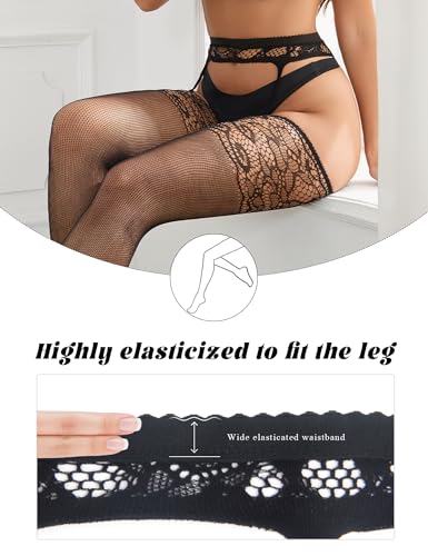 Image of Suspender Tights Stockings for Women Sexy Lace Pantyhose with Garter Belt Plus Size XS-5XL
