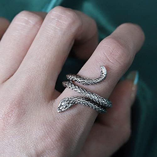 Aukmla Vintage Snake Ring Silver Gothic Punk Finger Rings Retro Adjustable Open Ring Animal Ring Jewelry for Women and Men
