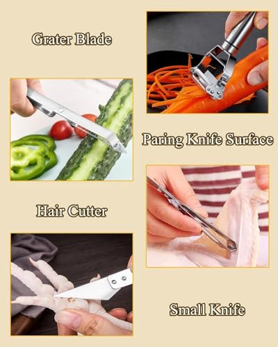 Image of SHOPPOFOBIX Pocket Knife, Kitchen Knifes Peelers for Fruit 2 in 1 Knifes and Peeler for Kitchen Travel Knifes with case Stainless Steel Bled (3 Pcs Set Peeler)
