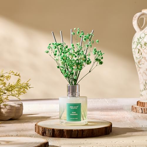 Image of Airkeep Reed Diffuser Set,3.38 fl oz (100 ml) - Pure Gardenia Oil Diffusers with 8 Reed Sticks, Home Fragrance Reed Diffuser for Bathroom Shelf Decor