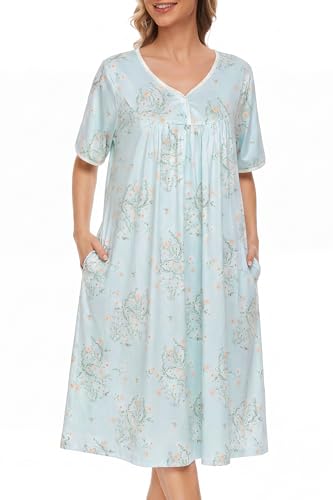 Image of AVIIER Nightgows for Women Soft Cotton Night Shirts Short Sleeve Sleepwear with Pockets