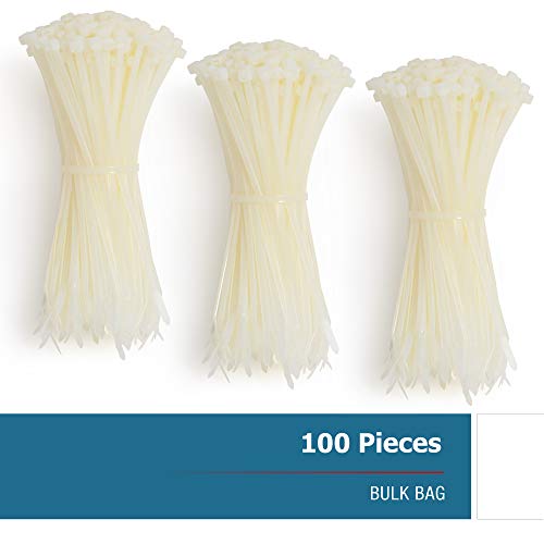 Zip Cable Ties, 6 Inch Long, White, 40 Pound, Strong Nylon Plastic, Heavy Duty Industrial Grade, Self-Locking, Uv Resistant, Organize, Bundle, Secure, Home, Office, Wreaths, Crafts (100) #TOP5