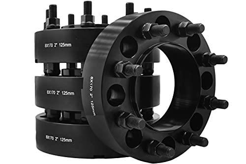 4 Pc 8x170 MM TRUE Hub Centric Wheel Spacers Adapters (Front + Rear) 14x2.0 Coarse Thread Compatible With Ford F-250 F-350 1999-2002 Made In USA + Thread Locker
