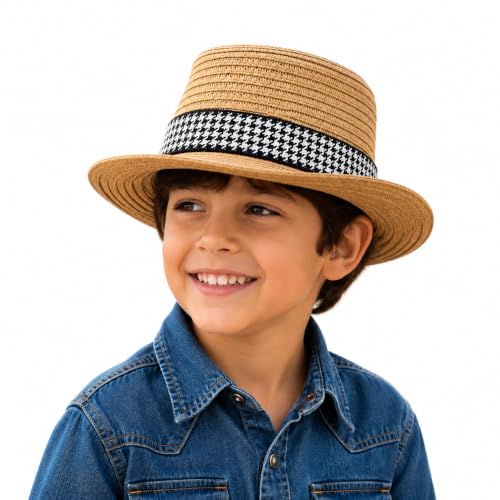 Image of VRITRAZ Kids Straw Hat for Baby Boys & Girls | Printed Summer Sun Hat, Woven Wide Brim Beach Cap, Lightweight Breathable Holiday Travel Picnic Outdoor Fancy Dress Fashion Hat for Children & Toddler