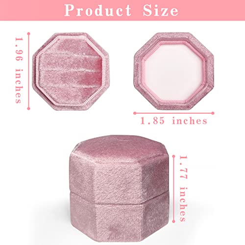 Velvet Ring Box 3 Slots, Pink Earring Ring Box, Octagon Small Jewelry Ring Box, Geometric Handmade Ring Box Case, Earring Display Ring Organizer Holder Gifts For Wedding Birthday Anniversary Christmas #TOP4