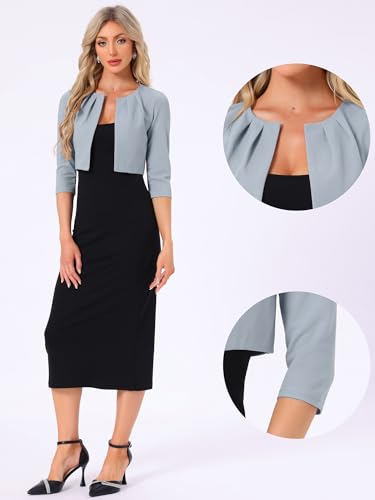 Image of Allegra K 3 /4 Sleeve Shrug Top for Women's Collarless Pleated Open Front Cropped Cardigan