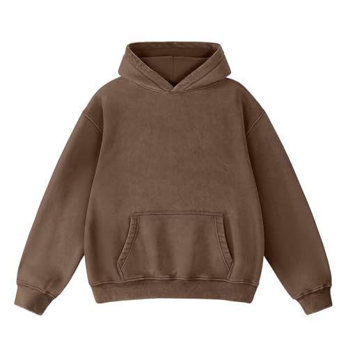Image of FAIABLE Womens Oversized Acid Wash Hoodie Unisex Heavyweight Cotton Hoodies Fleece Vintage Washed Sweatshirt Women Men