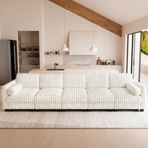 Image of Belffin Oversized Cloud Deep Seat Sectional Sleeper Sofa Bed Corduroy Couch. Beige Couch