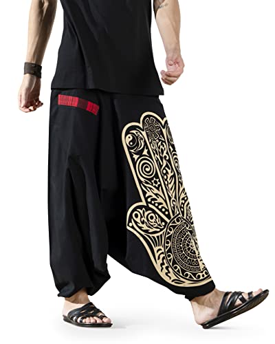 Image of The Veshti Company Printed Harem Pants for Men's Cotton Hippie Style Baggy Boho Yoga Pajama Pant with Pocket
