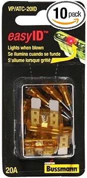 Bussmann VP/ATC-20ID Yellow ATC 20 Amp easyId Illuminating Fast-Acting Automotive Blade Fuses - 10 per Package