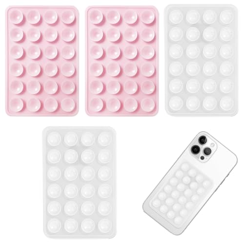 GNALIA Ventosa Móvil 4 Piezas, Soporte Adhesivo Para Selfies Y Videos, 2 Blanco Y 2 Rosa Claro, Tamaño Estándar