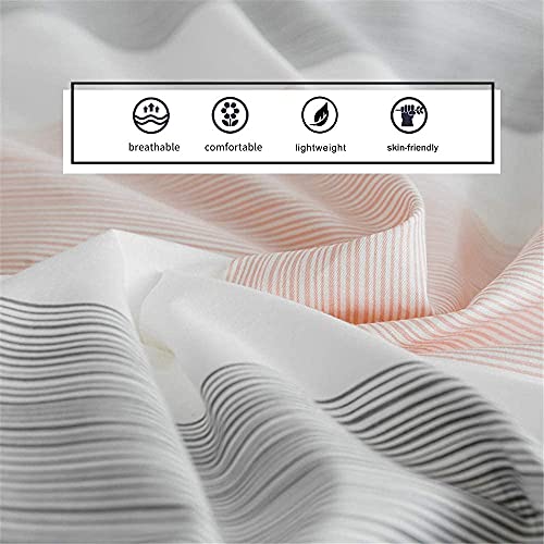 Dreamingo Fendie Striped Bedding Set Modern Peach White Gray Color Duvet Cover 2 Pillow Cases Set Premium Cotton Queen Girls Boys Duvet Cover Simple Home Chic Style Bed Set (No Filling) #TOP5