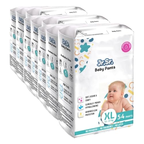 Image of Jr. Sr. Baby Diaper Pants | Extra Large (XL) Size (12-17 kg), 162 Count | Pack of 9 | Upto 12 hr Absorption with Advanced Leak Protection | Safe For Babies Skin | Soft, Secure & Comfy