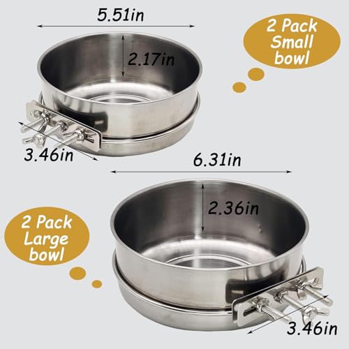 Kathson 2 Stück Hundekiste Schüssel Edelstahl Welpen Schalen Durable Spill-Proof Pet Wassernapf Hanging Wasser/Futter Metallschalen für Welpen mittelgroße Hunde Katzen (5.51 'x 2,2')