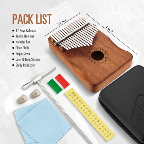 Image of MIFOGE 17Keys Kalimba Thumb Piano with Hard Case Mahogany | Beginner-friendly finger piano easy to learn portable musical instrument with study guide, gift for beginners toddlers childs