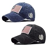 RNFENQS 2 Pack Men's American Flag Baseball Cap Adjustable Distressed USA Dad Hat Black