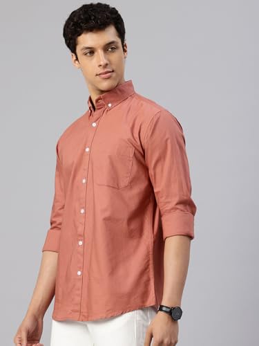 Image of Majestic Man Men's Solid Pure Cotton Casual Shirt - Slim Fit | Full Sleeves | Soft & Breathable Fabric