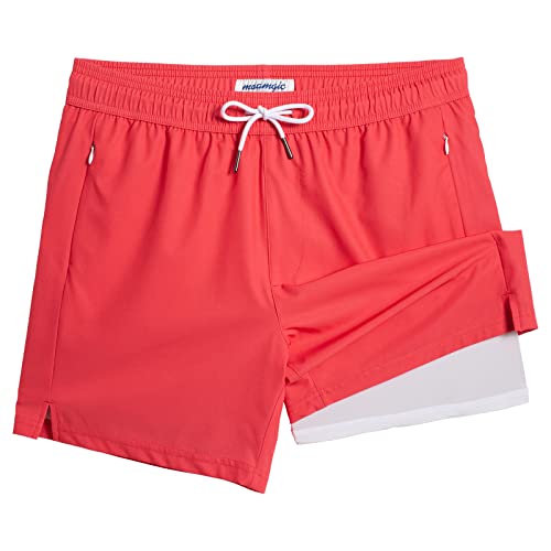 Image of maamgic 5inch Mens Swimming Trunks with Compression Liner 2-in-1 Swim Trunks Stretch Quick Dry Swim Shorts Zipper Pockets