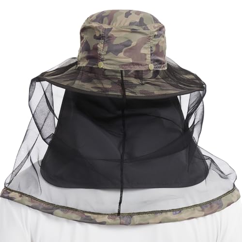 Image of BASSDASH UPF 50+ Mosquito Sun Hat with Hidden Head Net and Neck Flap for Men Women Outdoor Fishing Hiking Camping