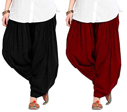 Image of Women's Cotton Traditional Semi Patiala Salwar Combo (AMZN-00131, Black, White, Free Size)